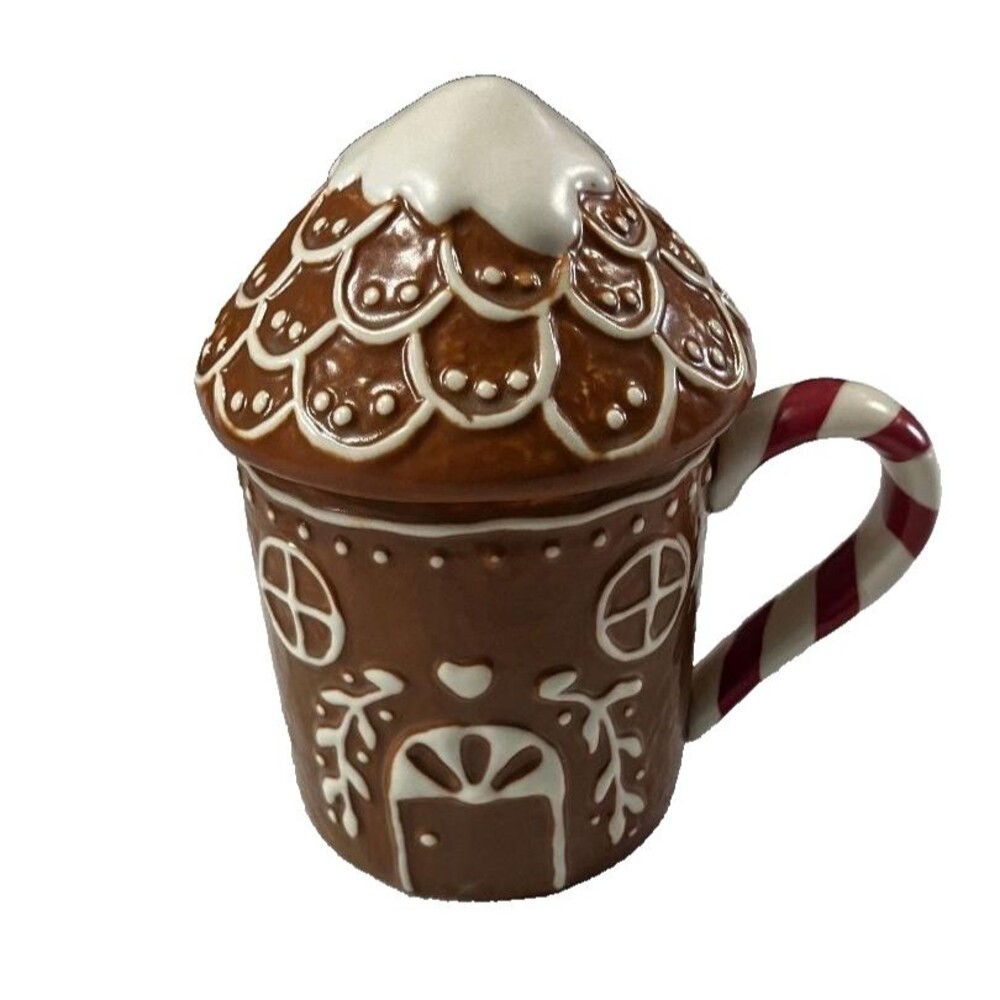 Pottery Barn Gingerbread House Mug Lid Kitsch Grandmacore Holiday Aesthetic Soft